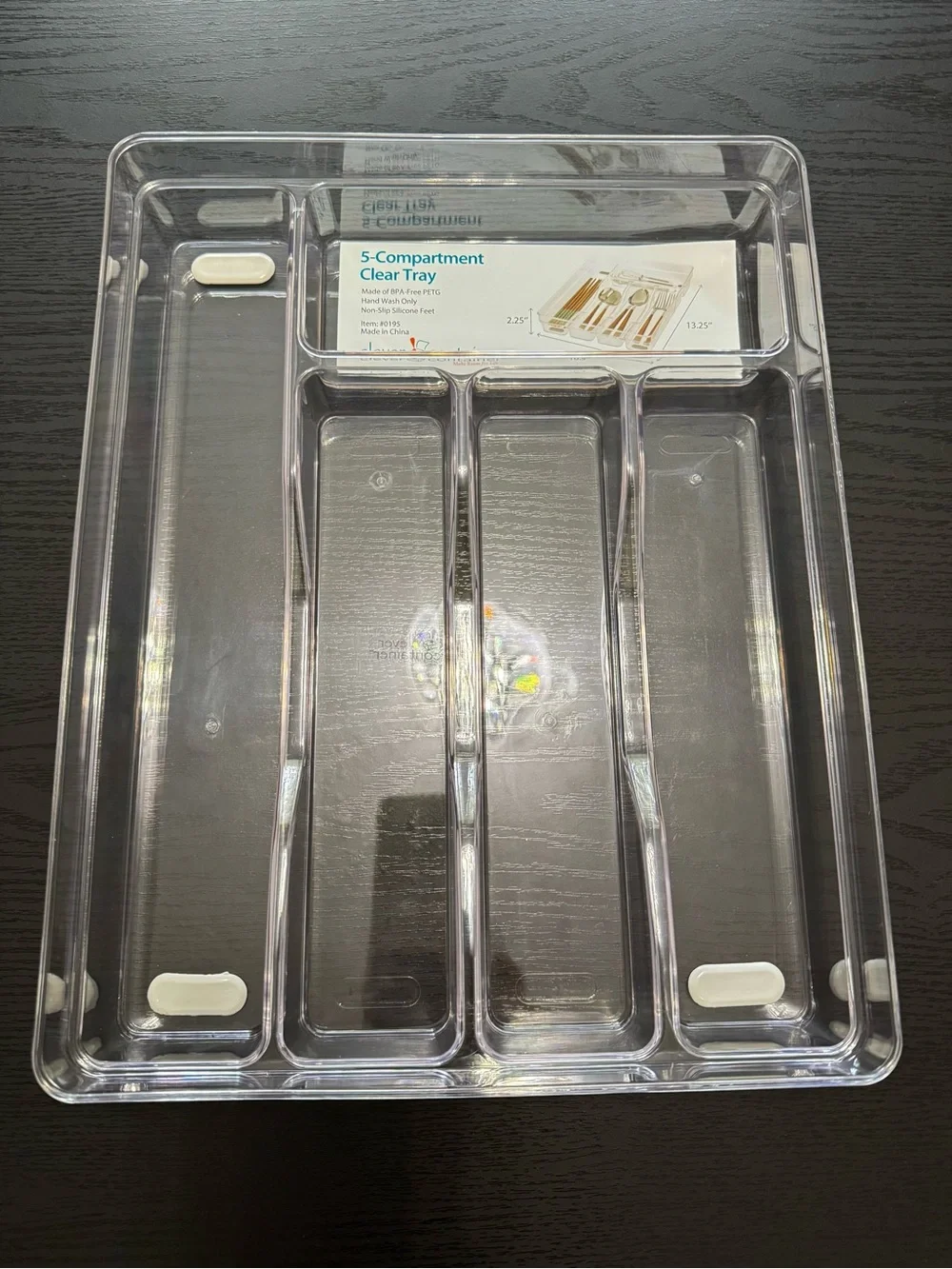 2Pcs Acrylic Clear 4-5 Compartment Utensil Cosmetic Gadget Tray Drawer Organizer